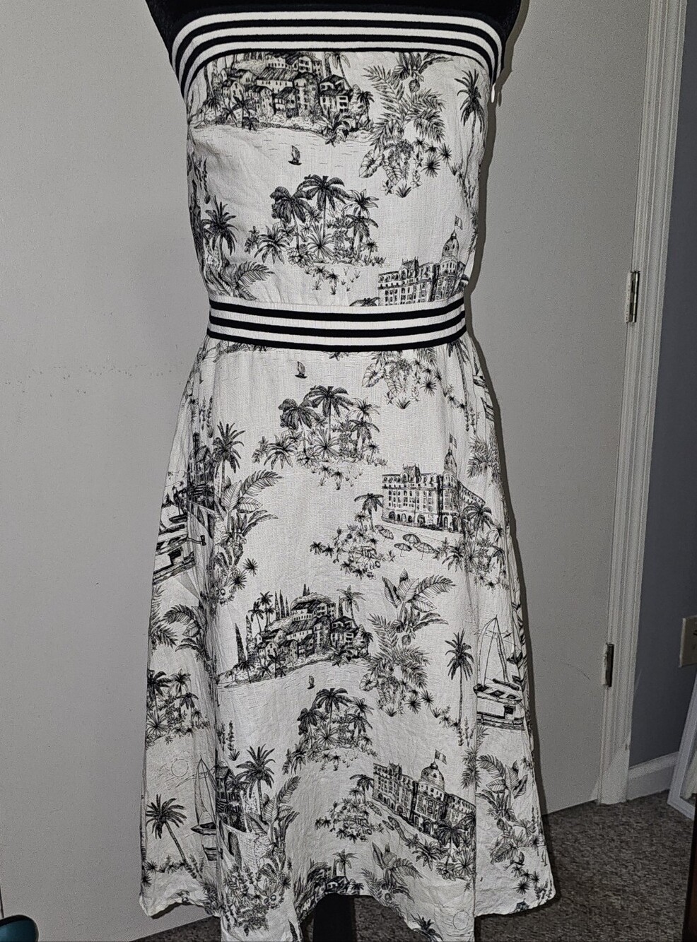 Tommy Bahama Marceau Toile Linen Sundress Black & White Tropical Print Sz SP